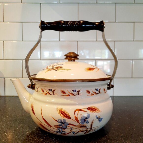 Adorable Vintage Enameled Teapot - Picture 1 of 10